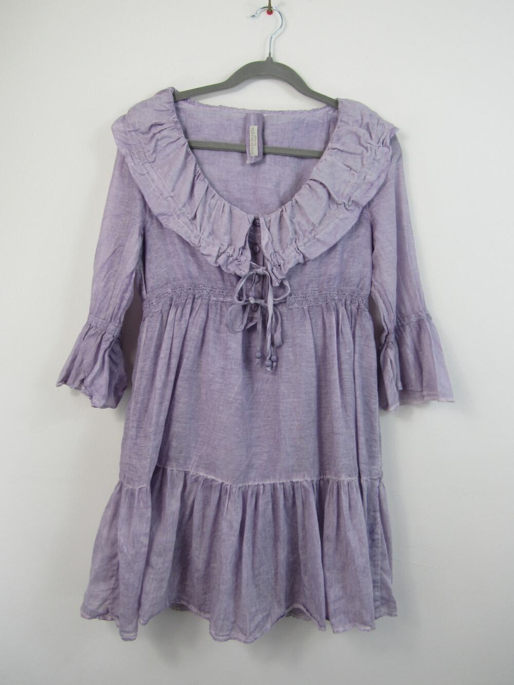 Mode De Paris by Saga Lilac Purple Wash Mini Ruffle Dress Silk Cotton Medium